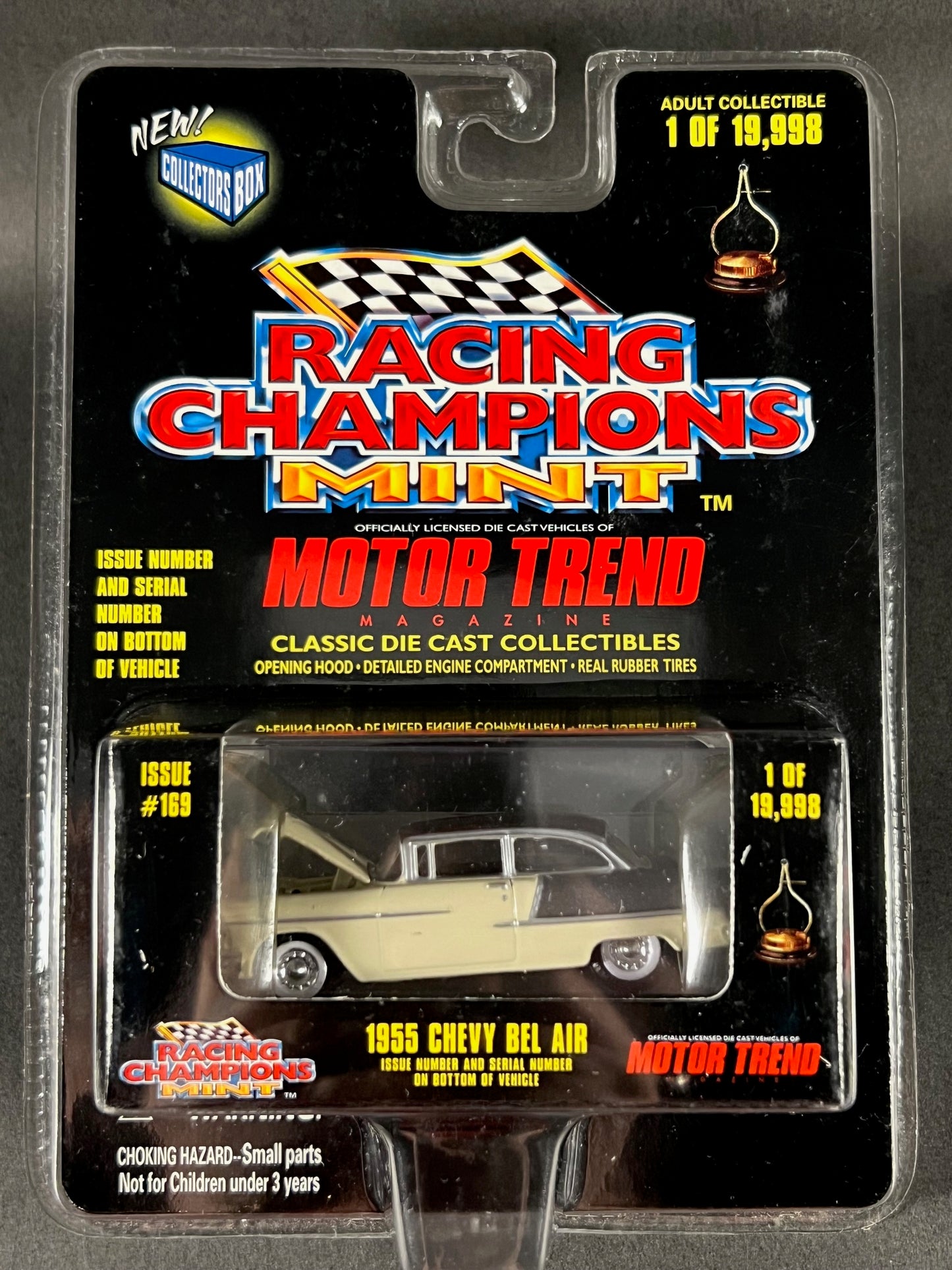 1998 Racing Champions 1998 MINT Motor Trend #169 1955 Chevy Bel Air, Yellow and Silver