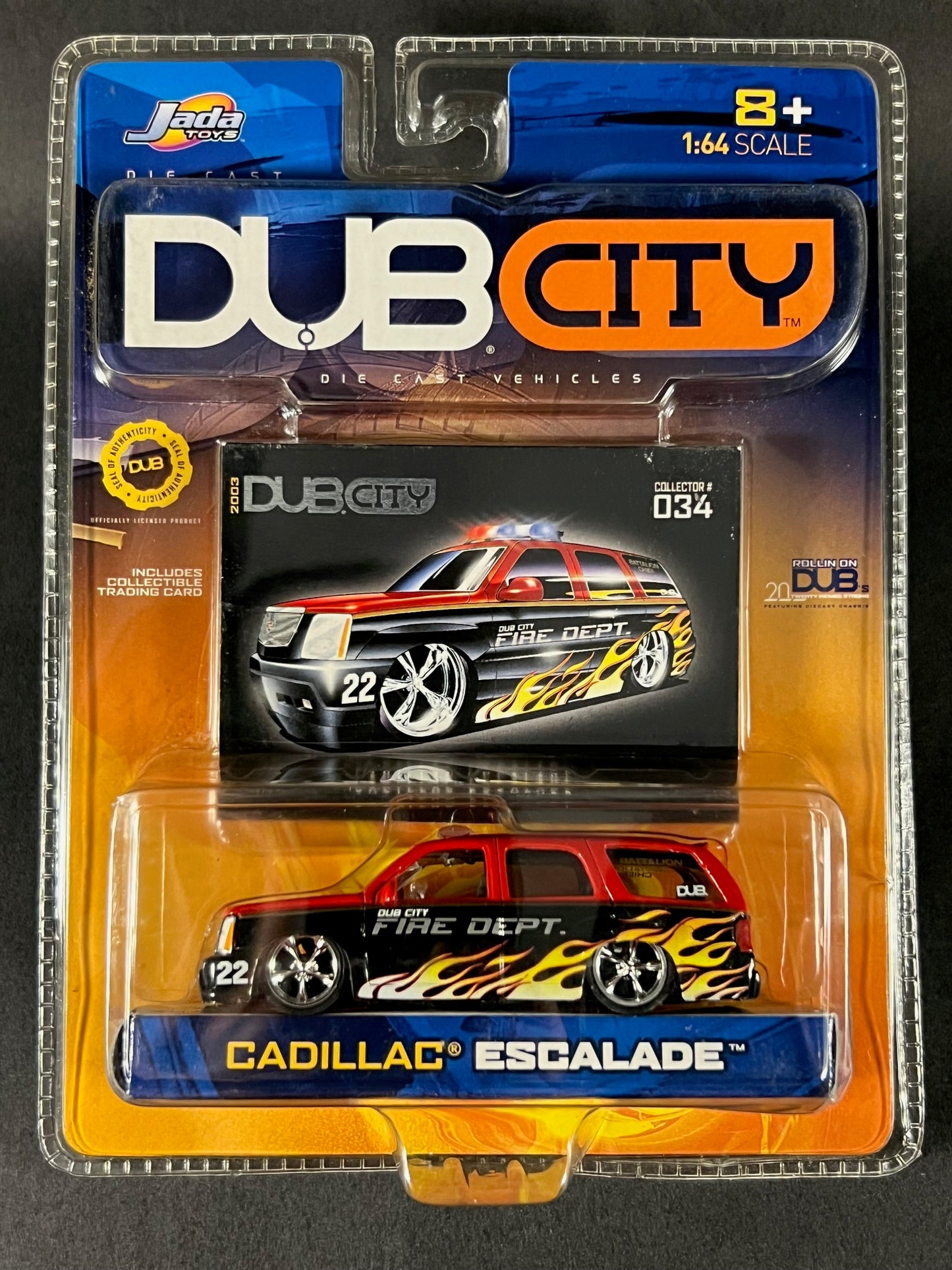 2003 Jada Toys Dub City Cadillac Escalade Fire Dept #34, Red and Black