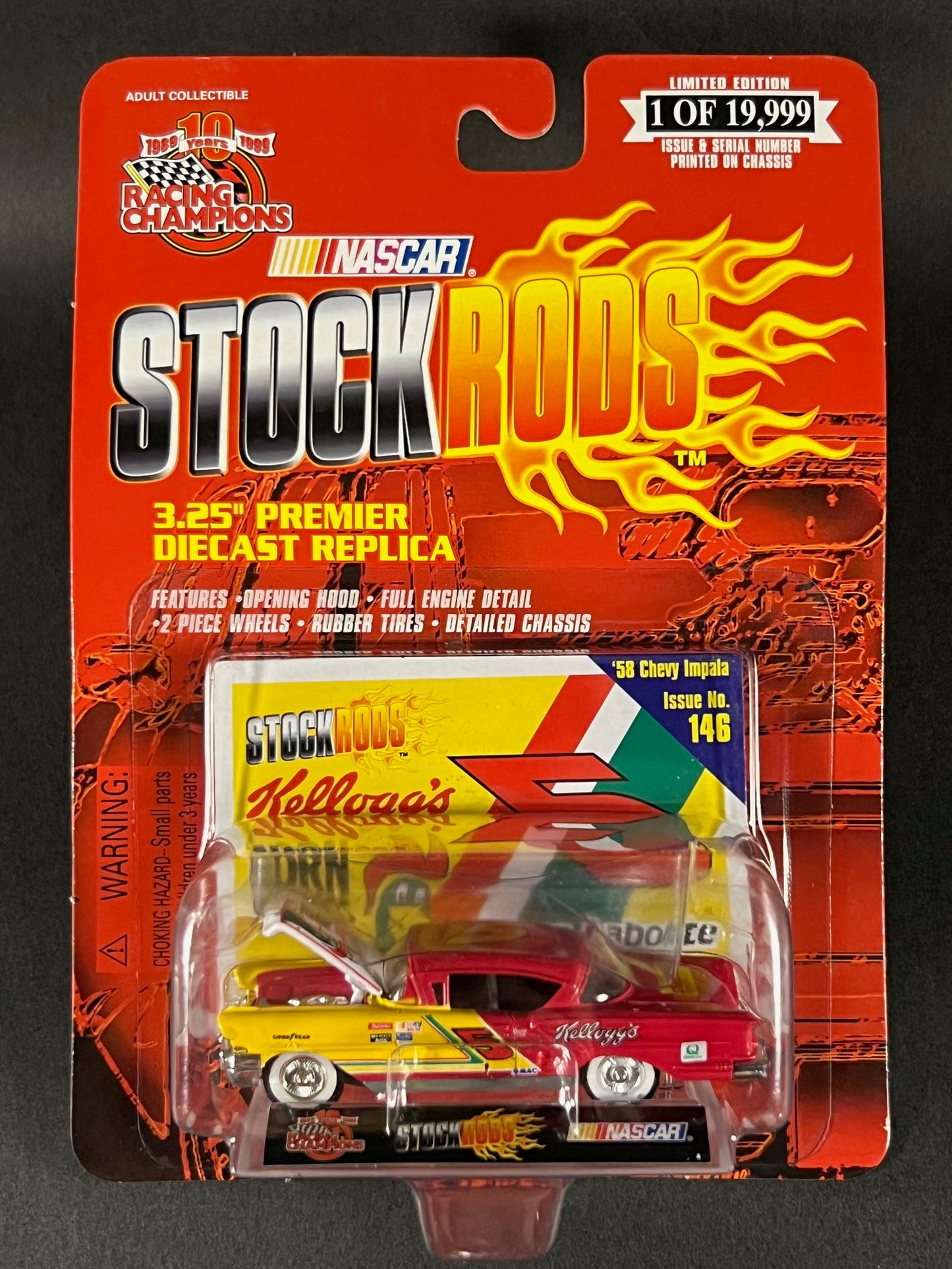 1999 Racing Champions NASCAR Stock Rods #146 '58 Chevy Impala, Red and Yellow