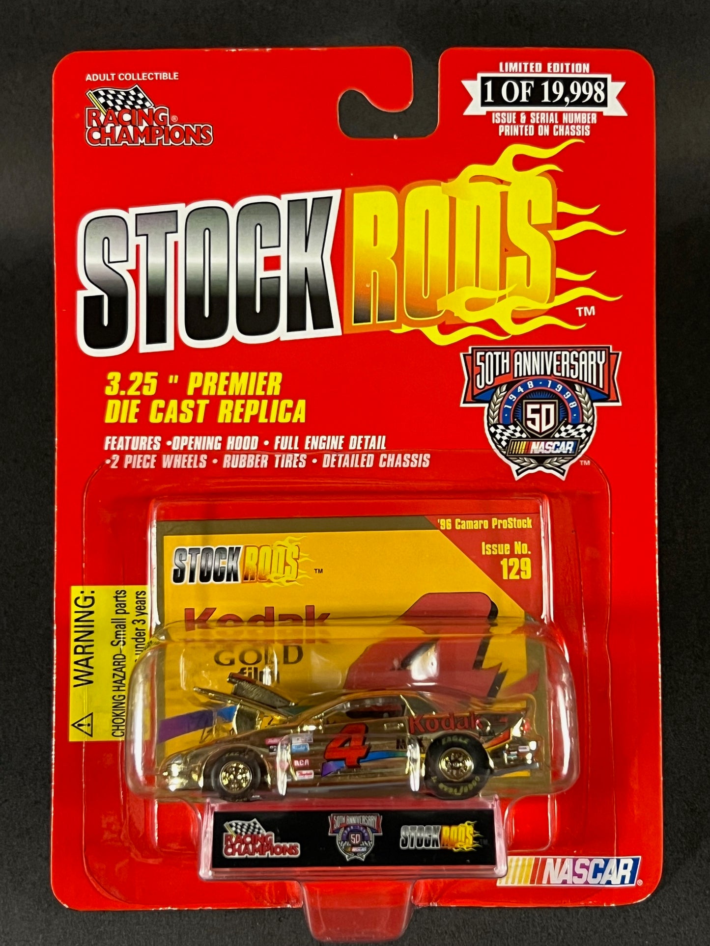 1998 Racing Champions NASCAR Stock Rods #129 '96 Camaro ProStock, Gold