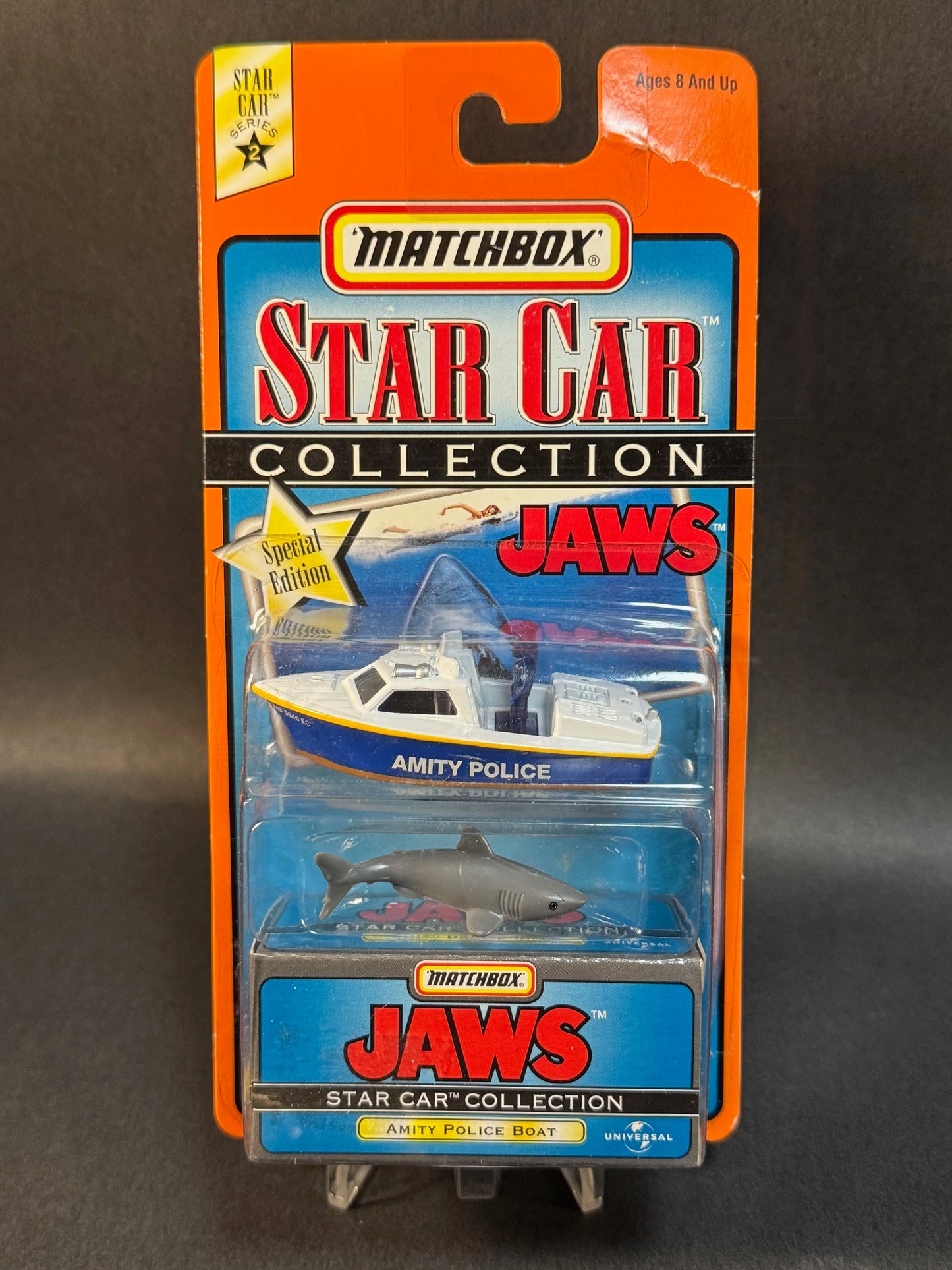 1997 Matchbox Star Car Collection Series 2 Jaws Amity Police Boat, Blue and White