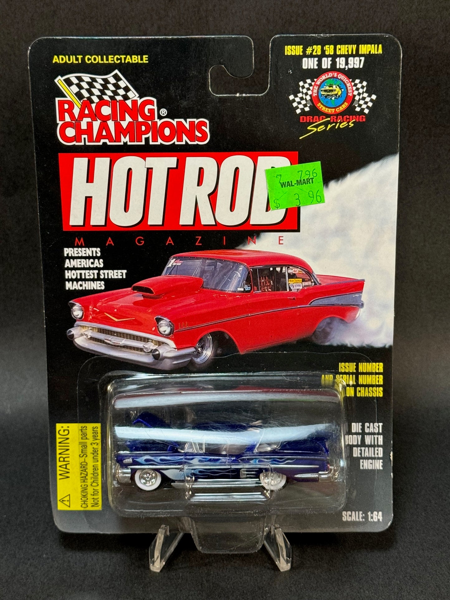 1997 Racing Champions Hot Rod Magazine Issue #28 '58 Chevy Impala, Blue