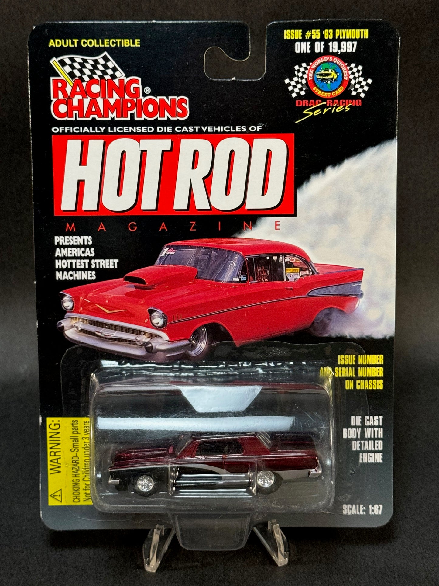 1997 Racing Champions Hot Rod Magazine Issue #55 '63 Plymouth, Red and Black