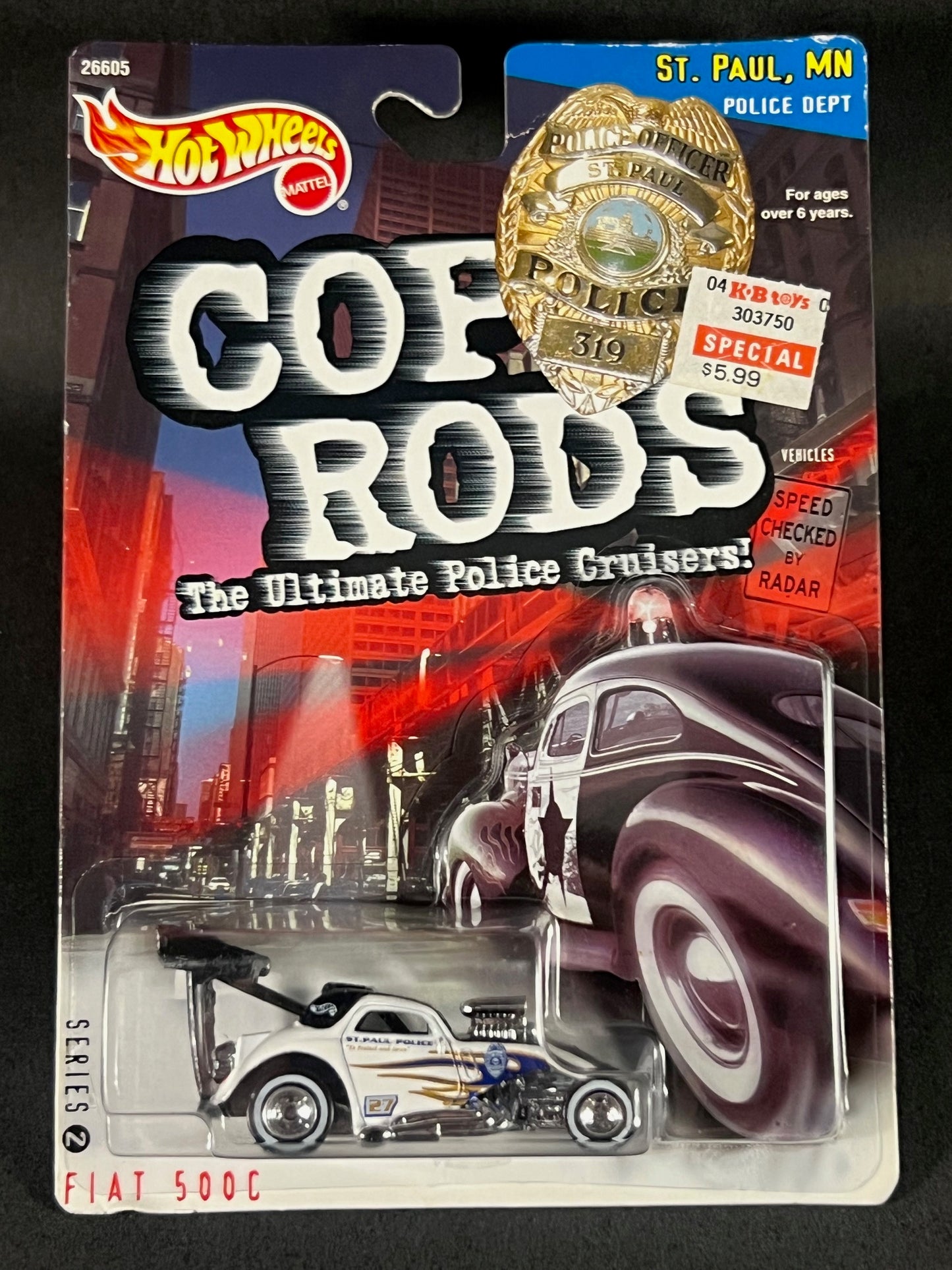 1999 Hot Wheels Cop Rods Series 2 St. Paul, Minnesota Police Fiat 500C
