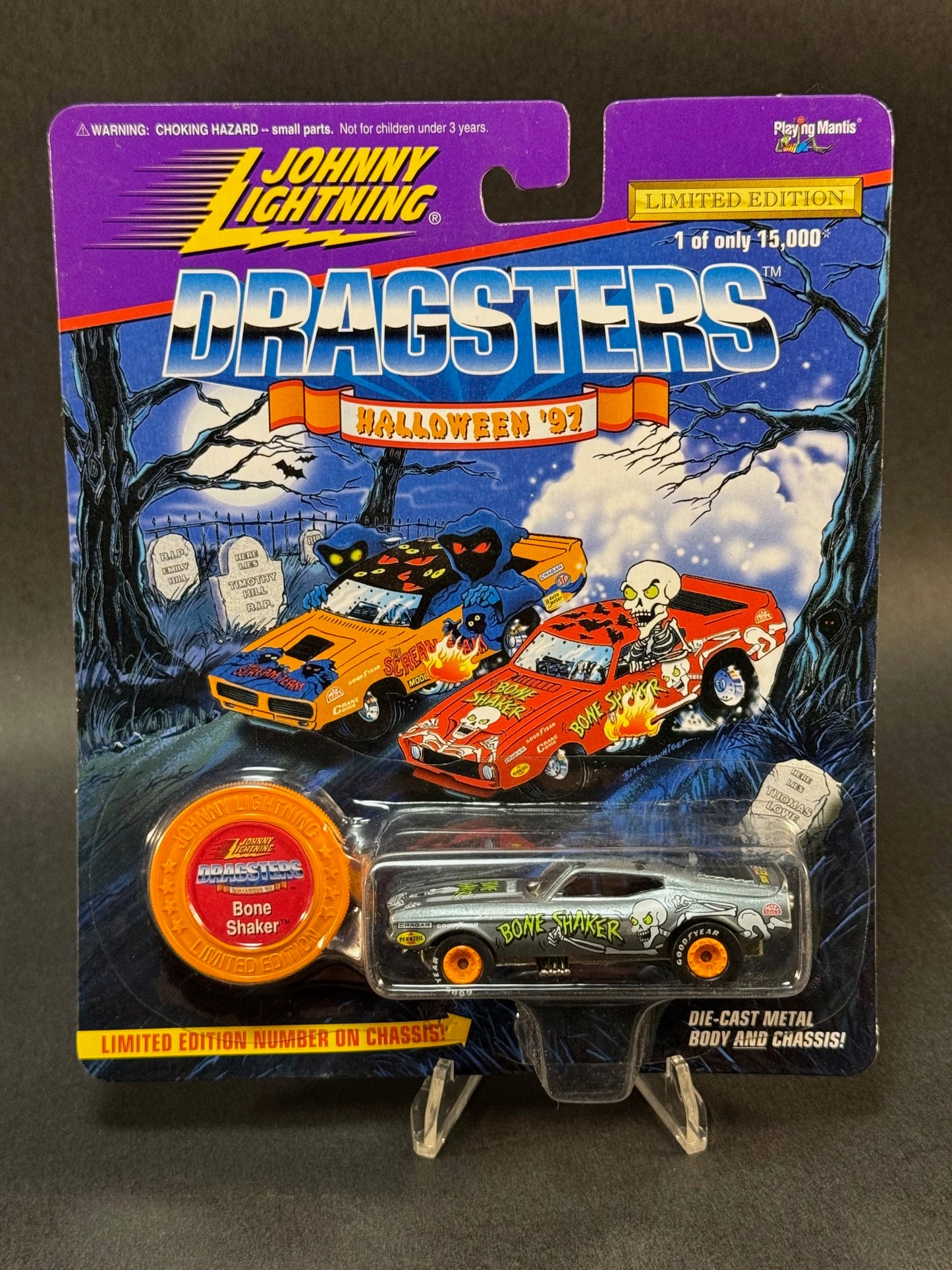 1997 Johnny Lightning Dragsters Halloween '97 Bone Shaker, Silver