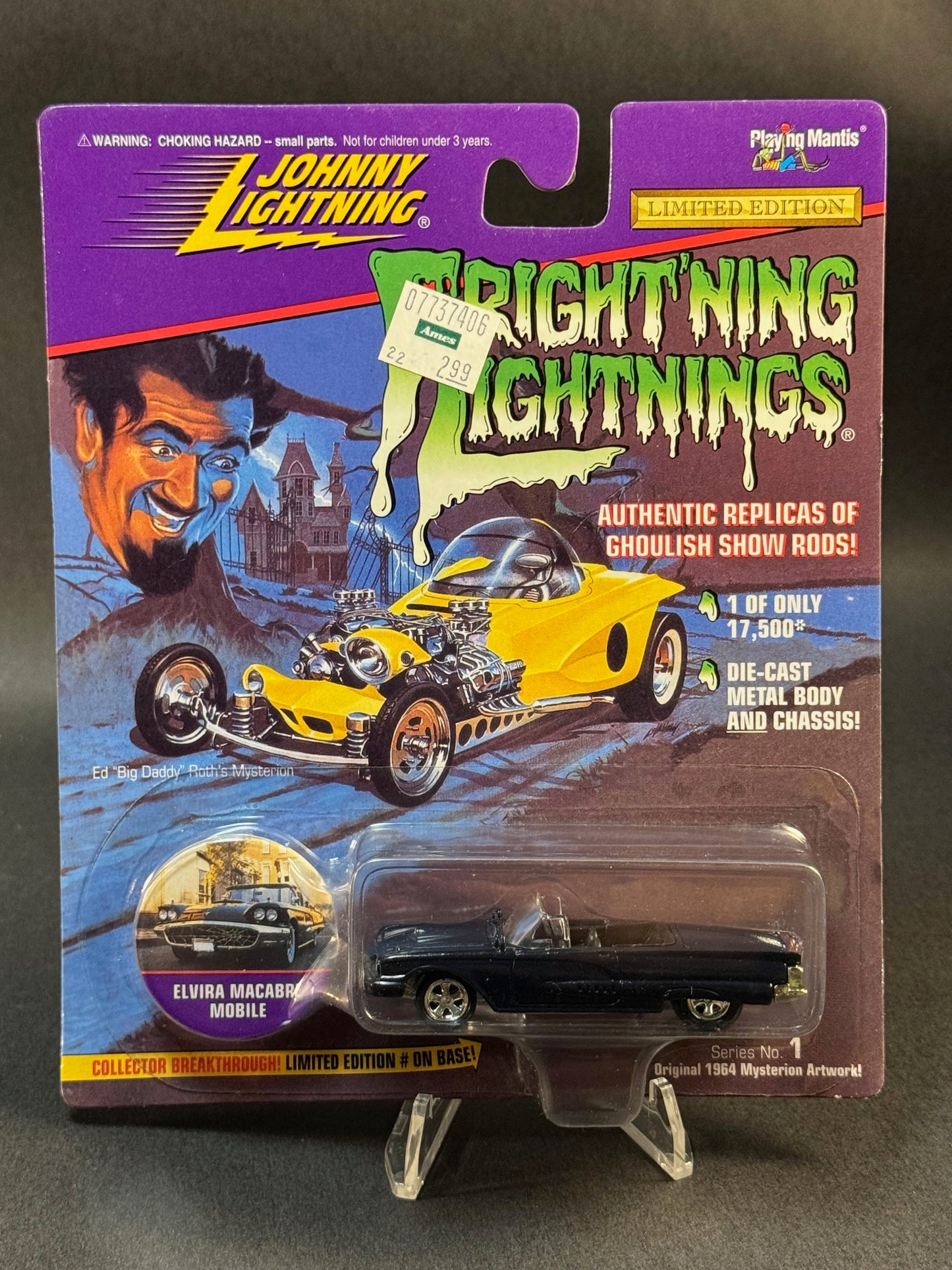 1996 Johnny Lightning Fright'ning Lightnings Series 1 Elvira Macabre Mobile, Black