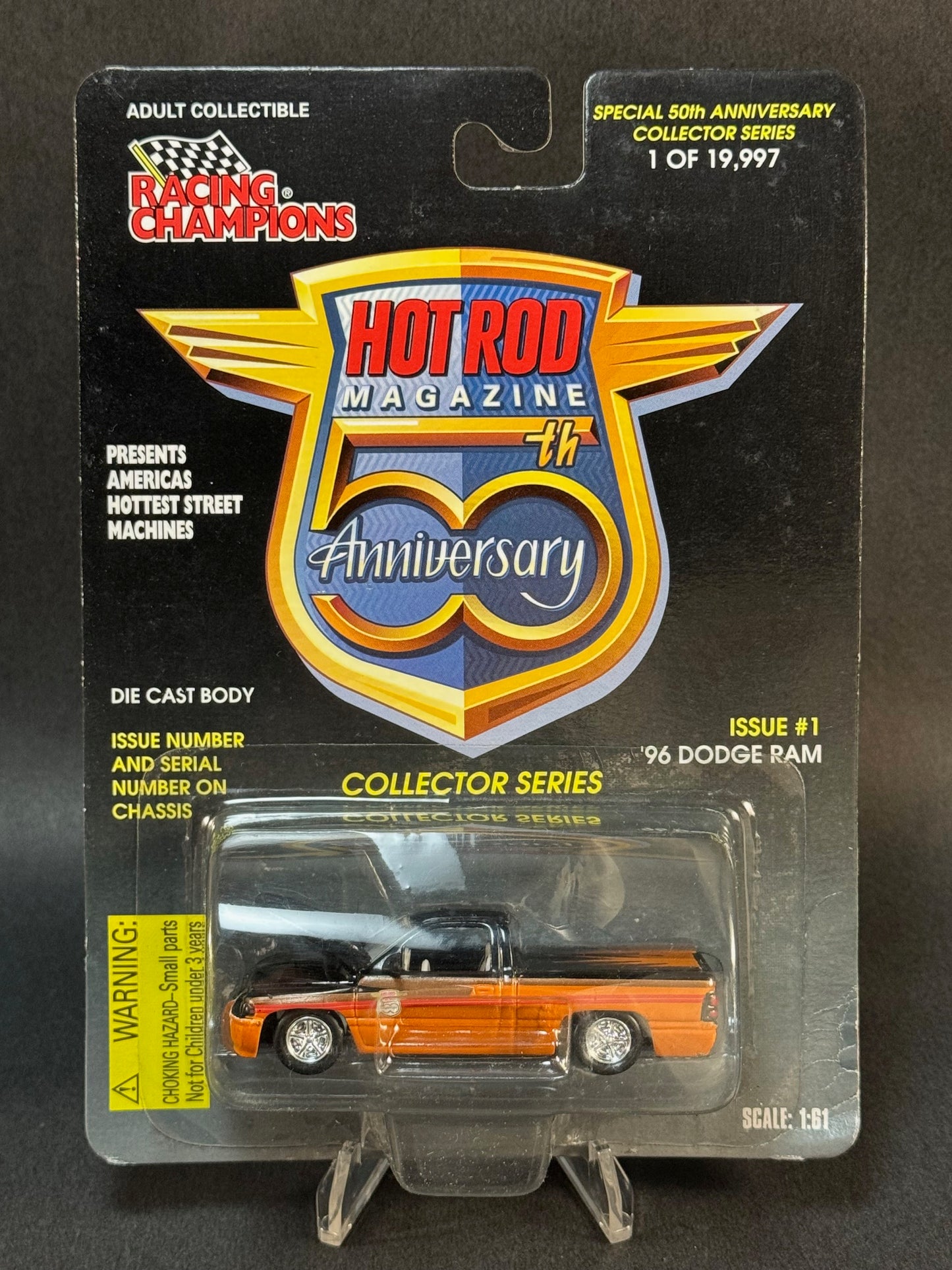 1997 Racing Champions Hot Rod Magazine 50th Anniversary Issue 1 '96 Dodge Ram Pickup, Black