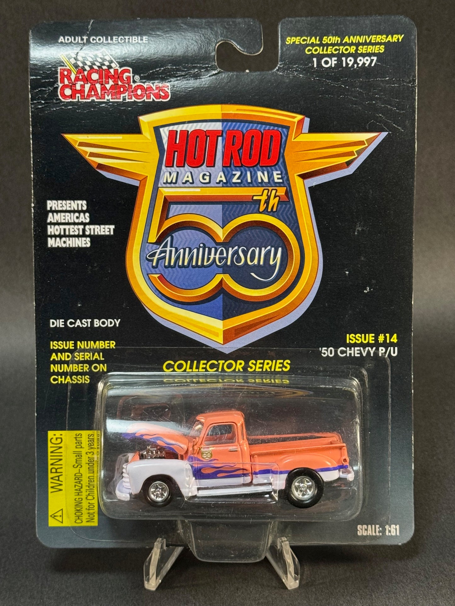 1997 Racing Champions Hot Rod Magazine 50th Anniversary Issue 14 '50 Chevy P/U, Orange and White