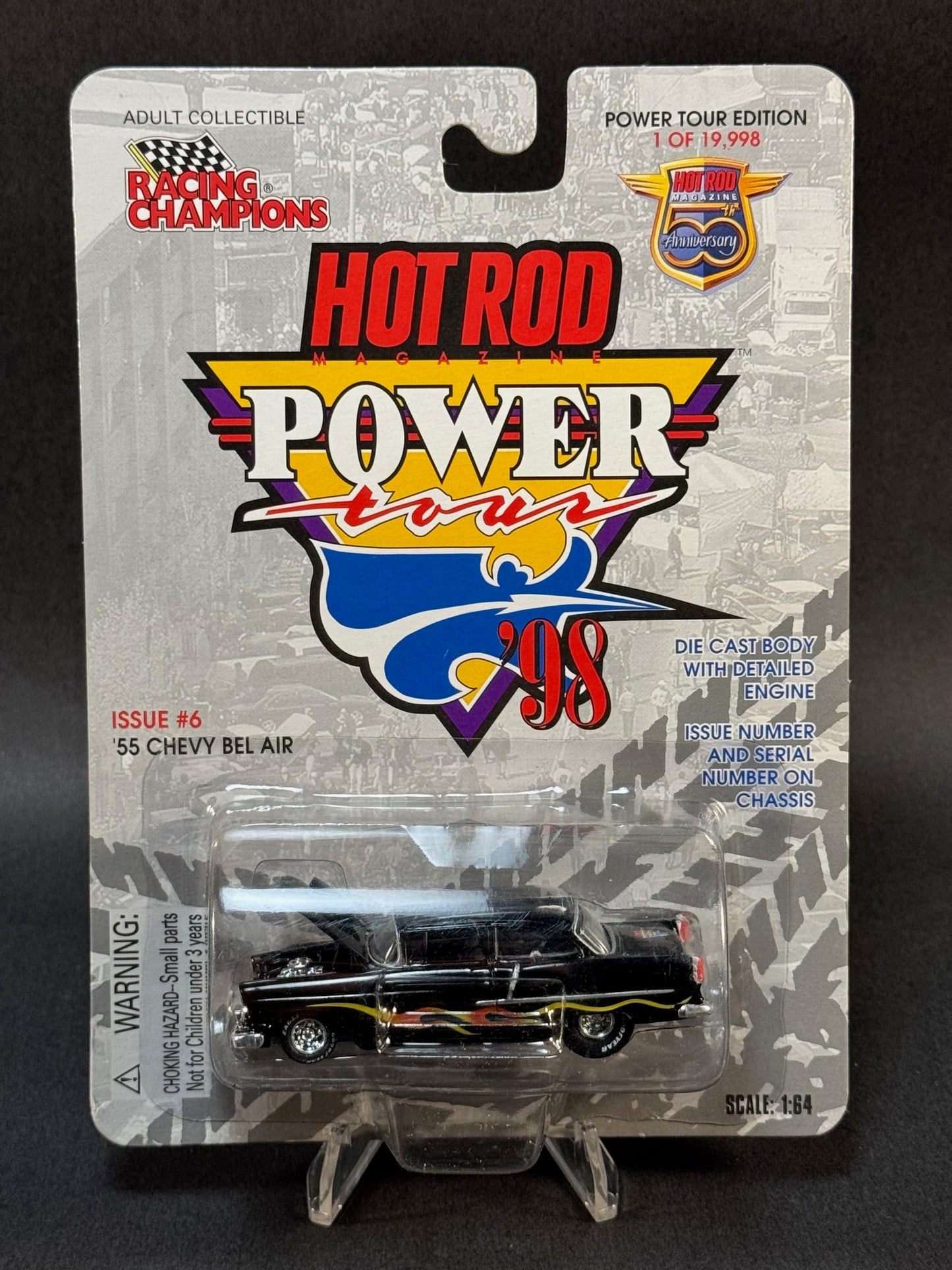 1998 Racing Champions Hot Rod Magazine Power Tour #6 '55 Chevy Bel Air, Black