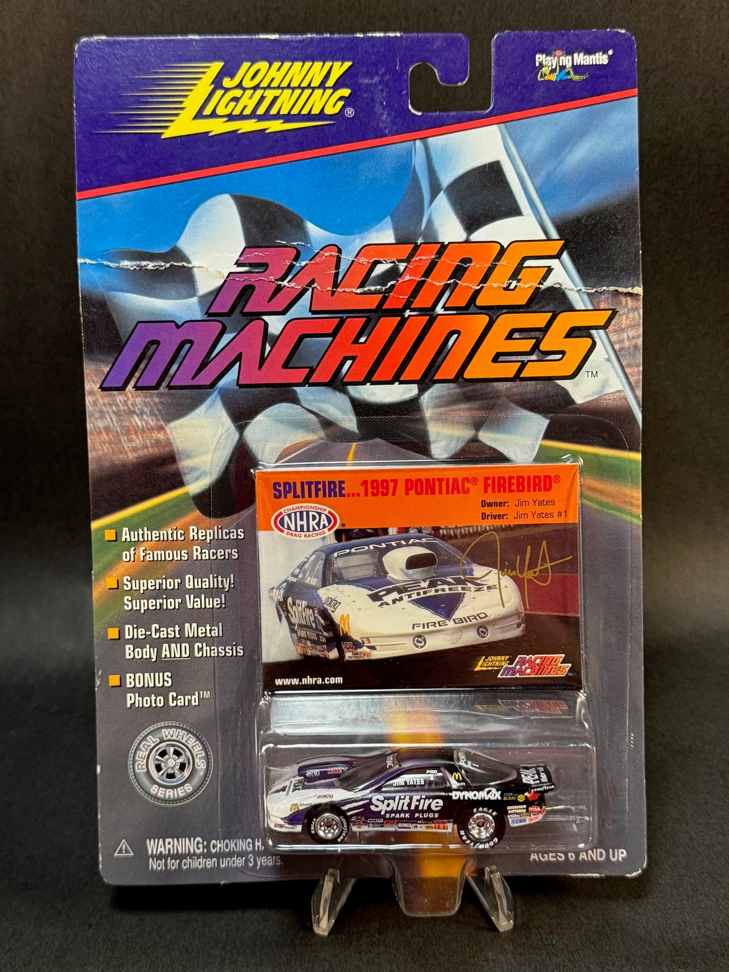 1999 Johnny Lightning Racing Machines 1997 Pontiac Firebird Splitfire, Purple *Creased Card