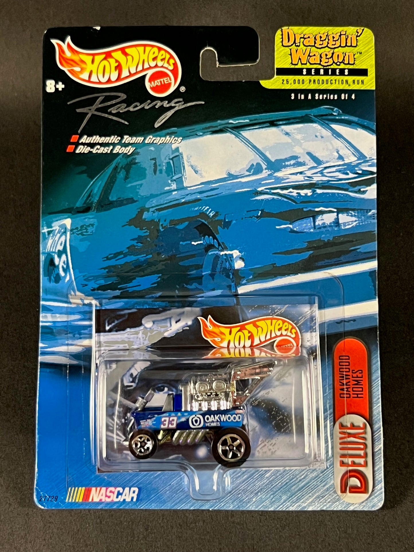 1999 Hot Wheels Racing NASCAR Draggin' Wagon Series #3 Oakwood Homes, Blue
