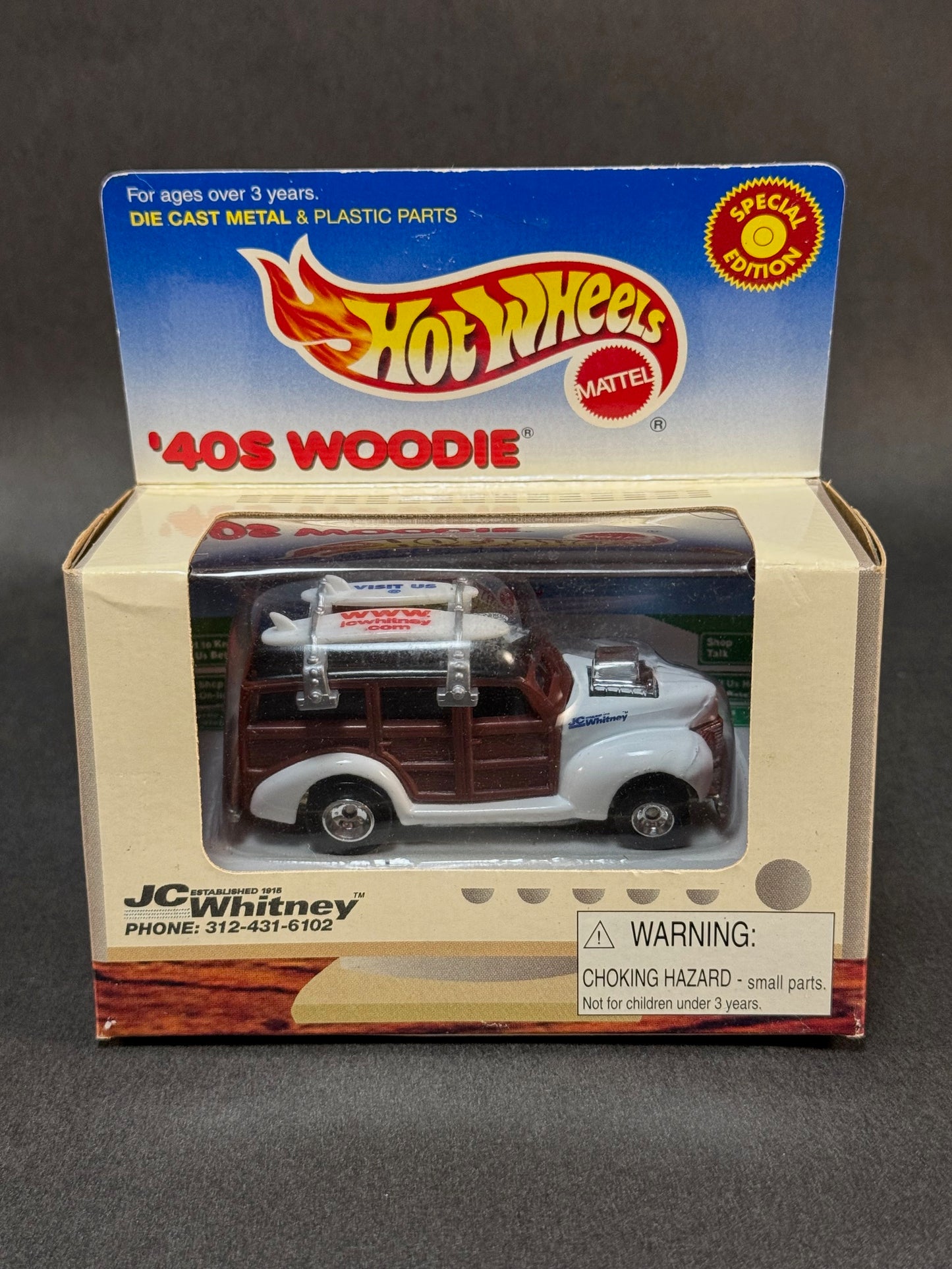 1999 Hot Wheels Special Edition JC Whitney '40s Woodie, Brown and White