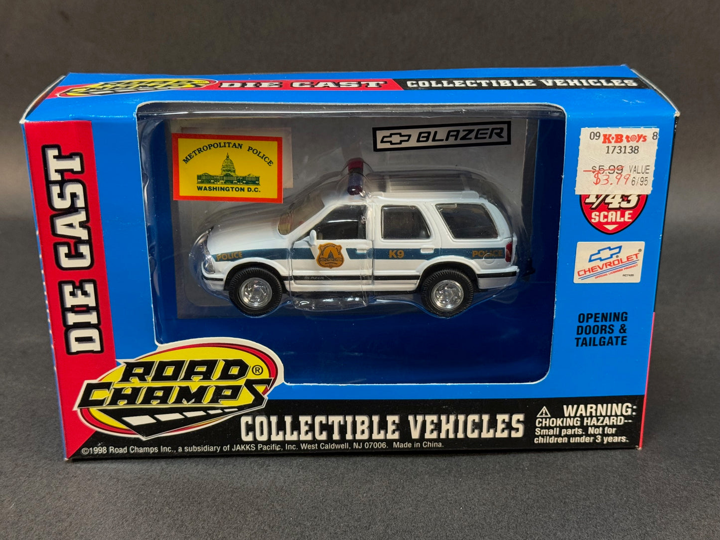 1998 Road Champs Collectible Vehicles 1:43 Boxed Blazer Washington DC Metropolitan Police