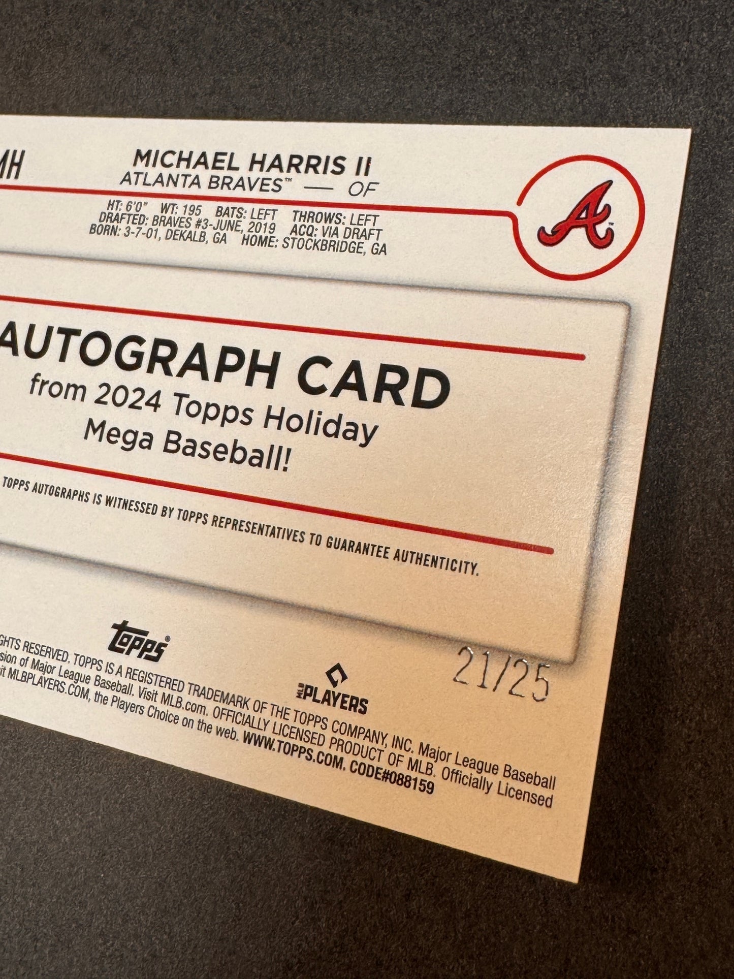 2024 Topps Holiday HAC-MH Silver Glitter Autograph /25 Michael Harris II Braves