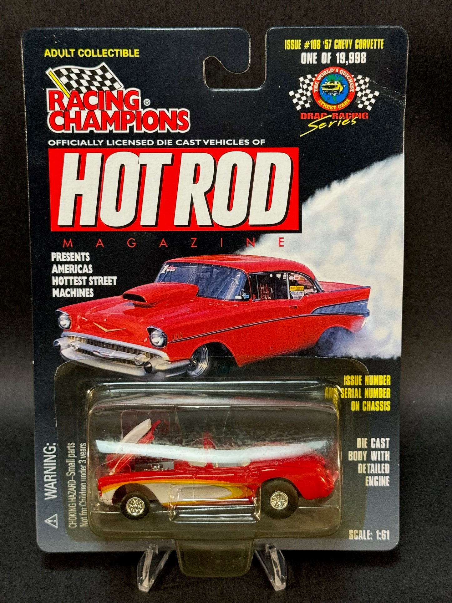 1998 Racing Champions Hot Rod Magazine Issue #108 '57 Chevy Corvette, Red