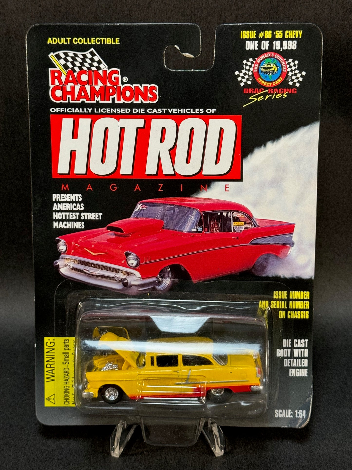 1998 Racing Champions Hot Rod Magazine Issue #86 '55 Chevy, Yellow