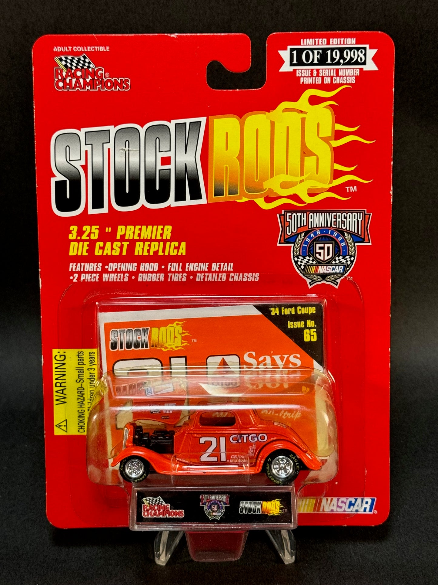 1998 Racing Champions NASCAR Stock Rods #65 '34 Ford Coupe, Orange