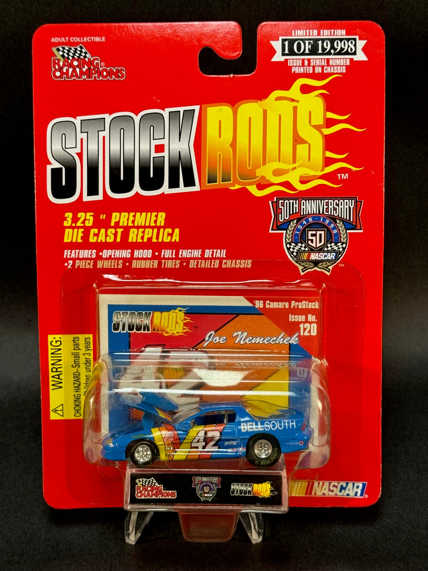 1998 Racing Champions NASCAR Stock Rods #120 '96 Camaro ProStock, Blue