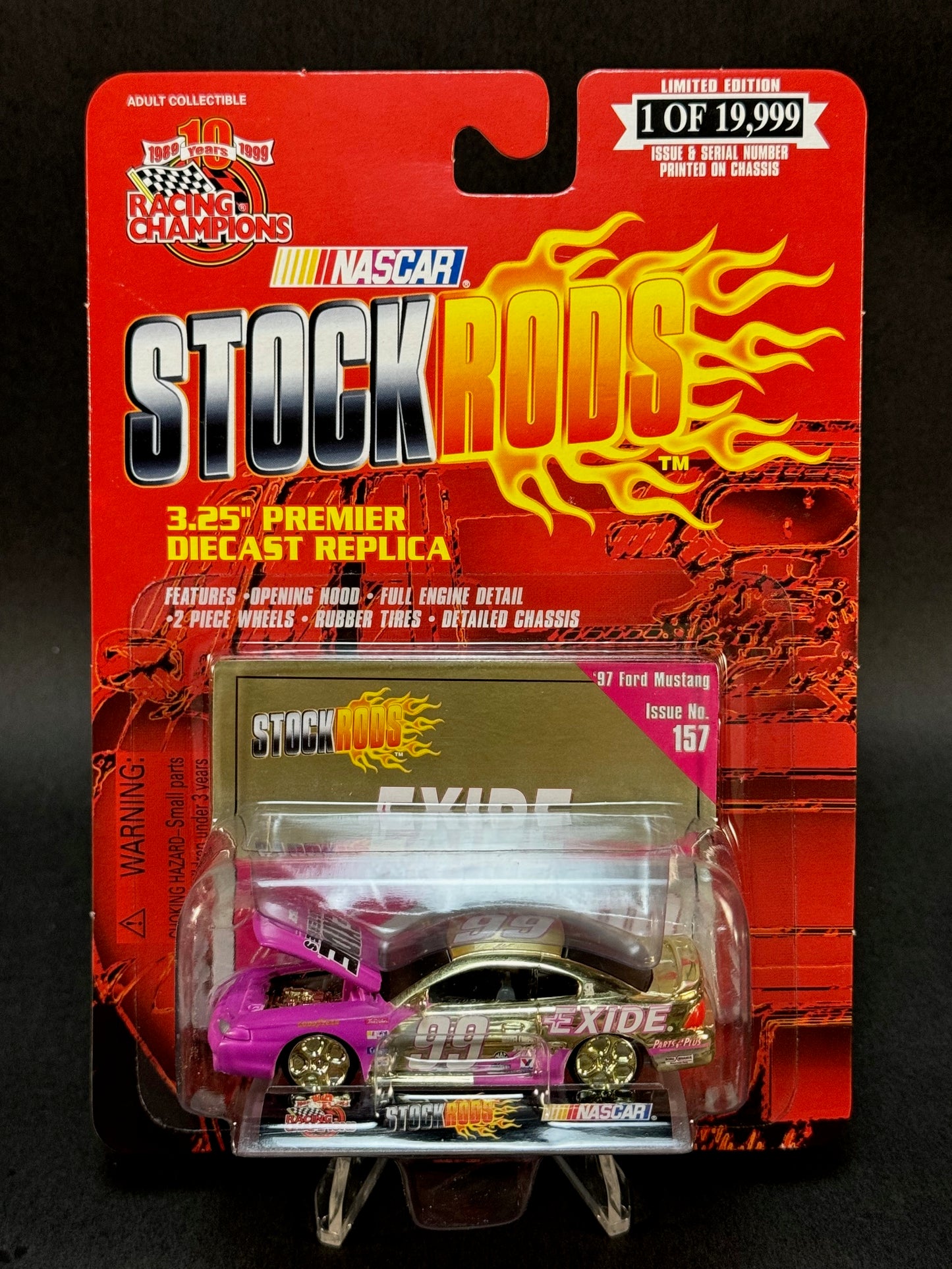 1999 Racing Champions NASCAR Stock Rods #157 '97 Ford Mustang, Gold and Pink