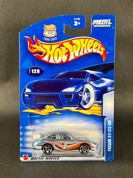 Hot Wheels 2003 #128 Highway 35 Porsche 911 GT3 Cup, Light Blue