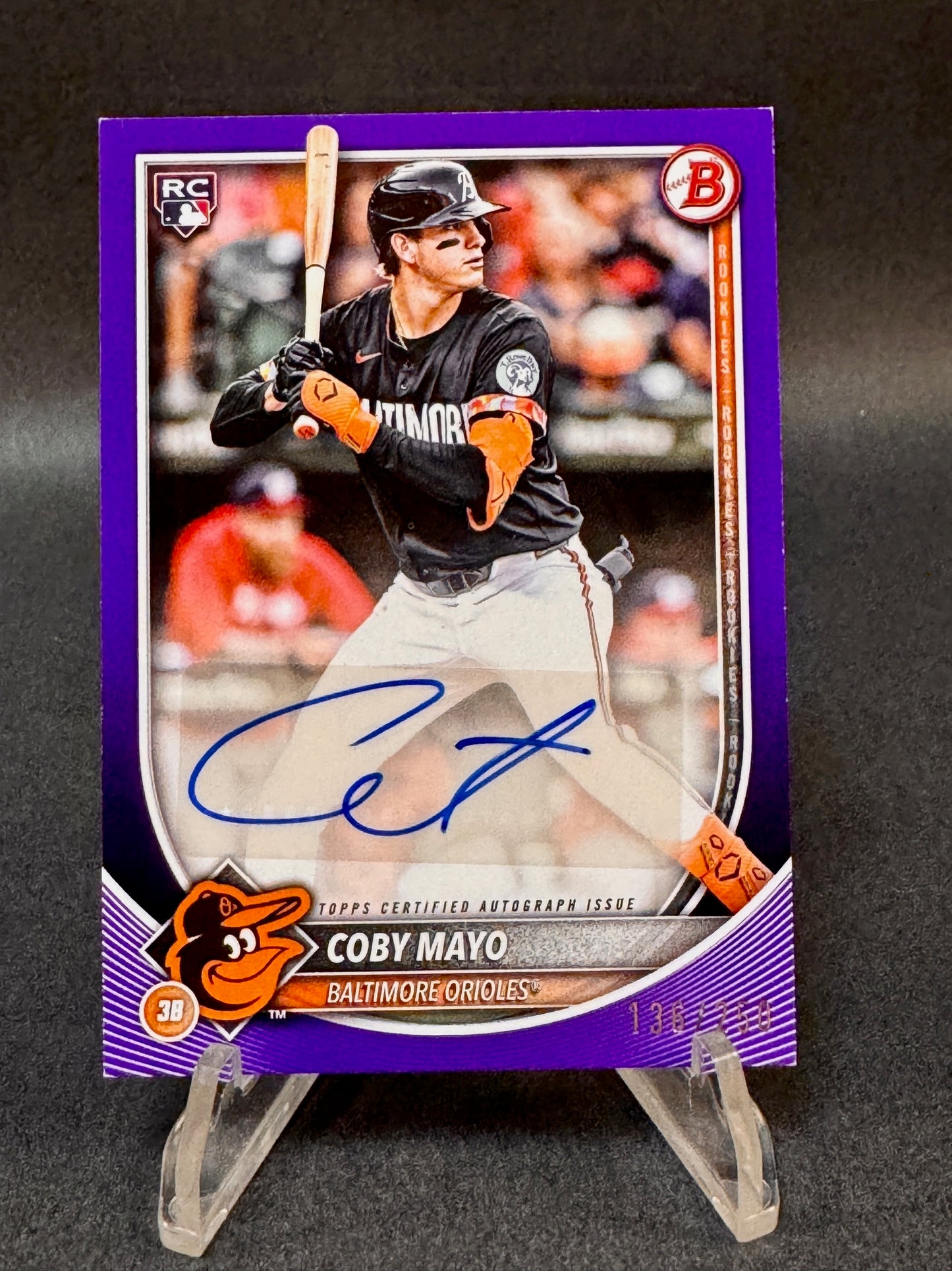2025 Bowman Rookie RC Purple Autograph /250 Coby Mayo Orioles