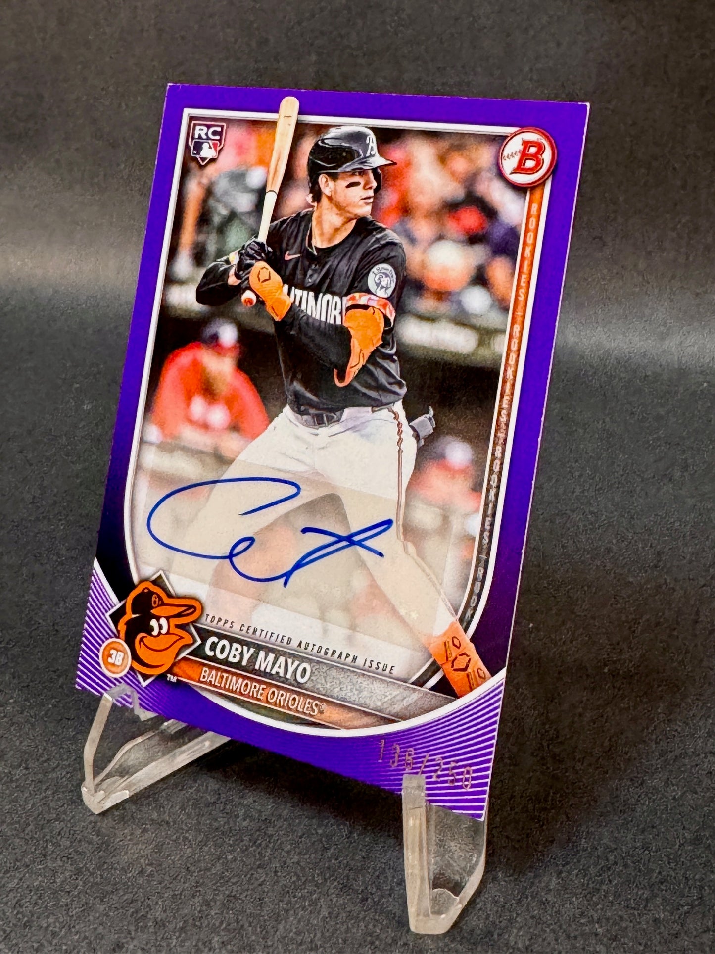 2025 Bowman Rookie RC Purple Autograph /250 Coby Mayo Orioles