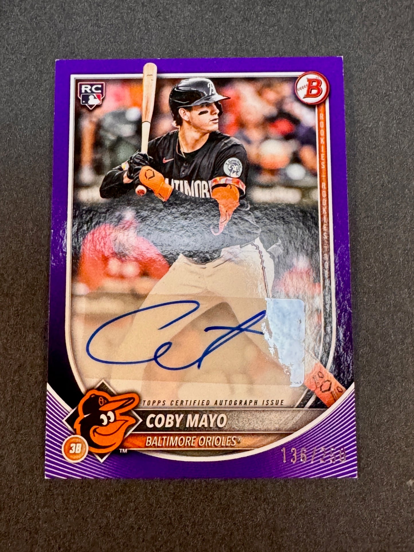 2025 Bowman Rookie RC Purple Autograph /250 Coby Mayo Orioles