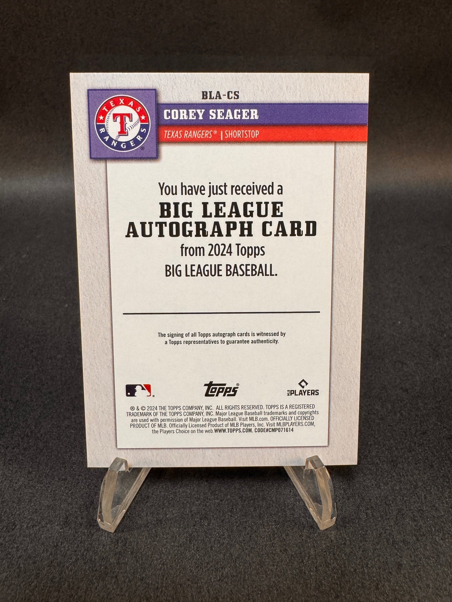 2024 Topps Big League Orange Foil /25 Corey Seager Autograph Texas Rangers