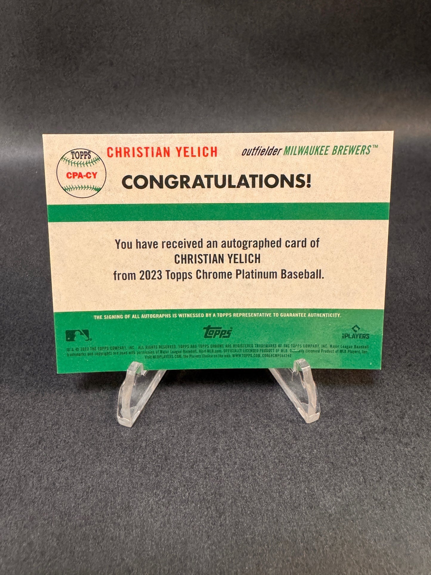 2023 Topps Chrome Platinum CPA-CY Gold Refractor /50 Christian Yelich Autograph