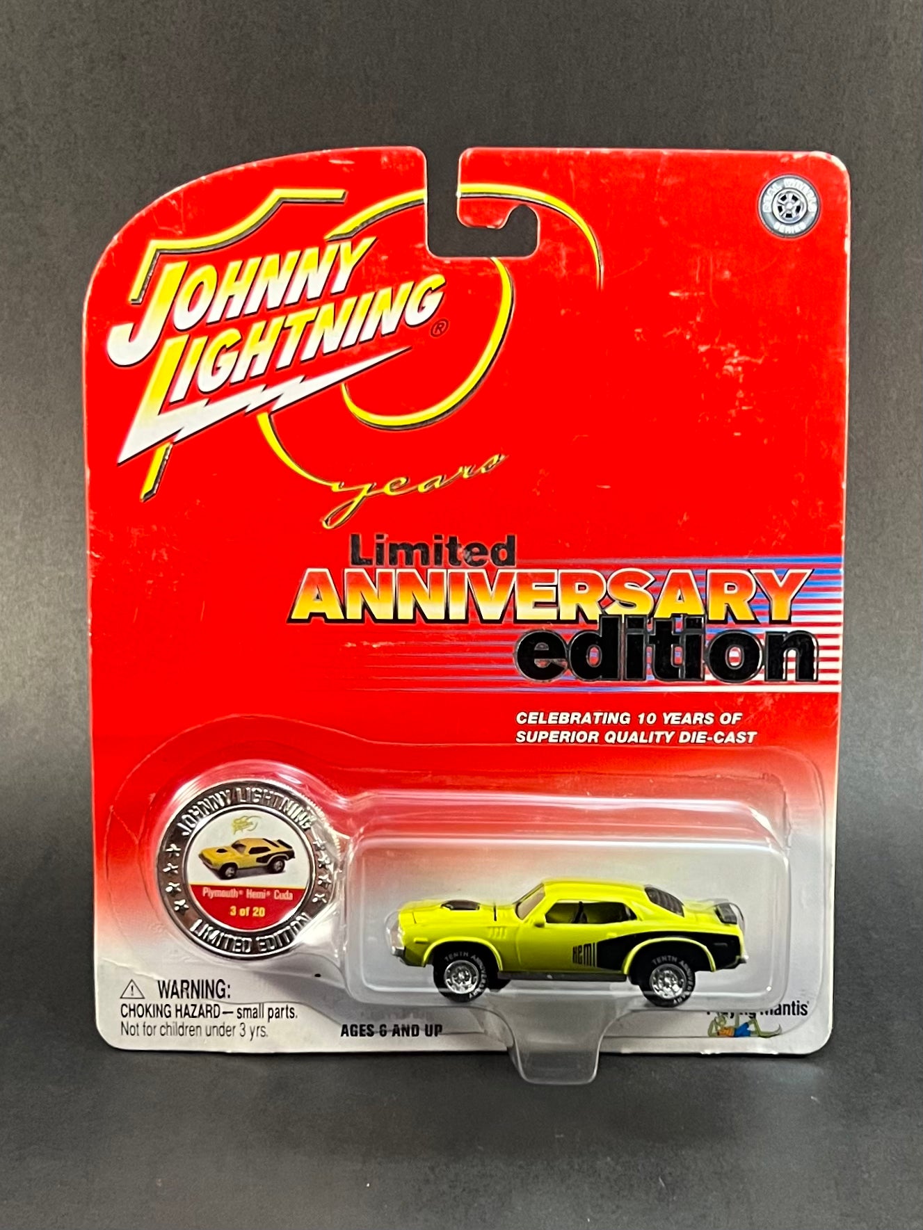 Johnny Lightning 2004 10 Years Anniversary Edition 3/20 Plymouth Hemi Cuda, Yellow