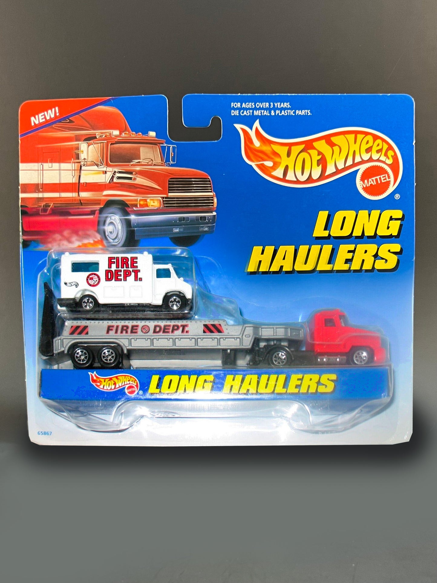 Hot Wheels Long Haulers Fire Department Red Truck with White Van