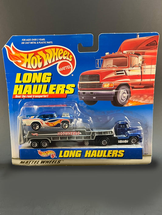 Hot Wheels Long Haulers Blue Semi Truck & Trailer with '57 Chevy