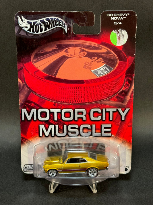 2003 Hot Wheels Motor City Muscle #3 '68 Chevy Nova, Gold *Sticker Damage