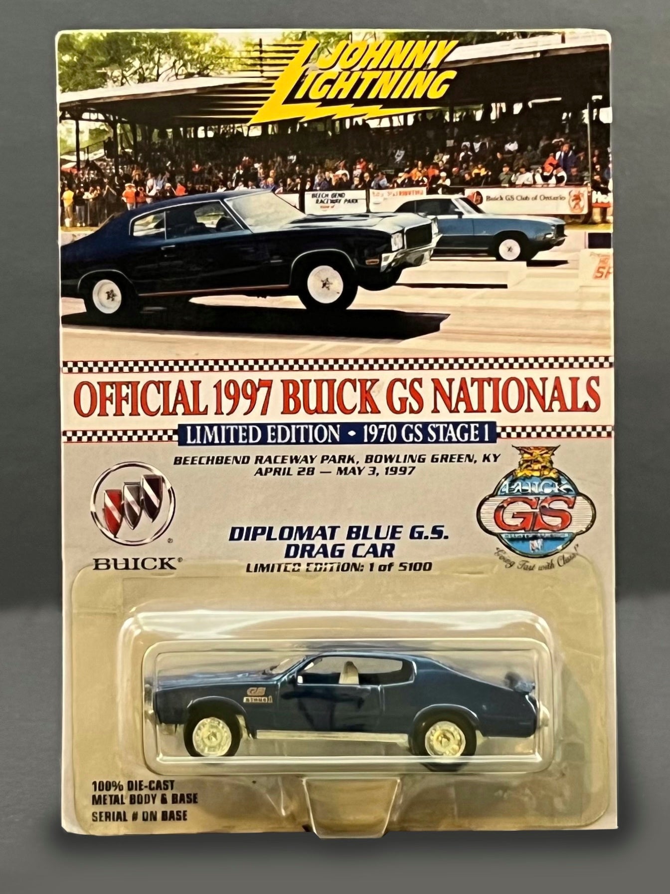 Johnny Lightning Official 1997 Buick Nationals Diplomat Blue GS Drag Car 1:64 1/5100