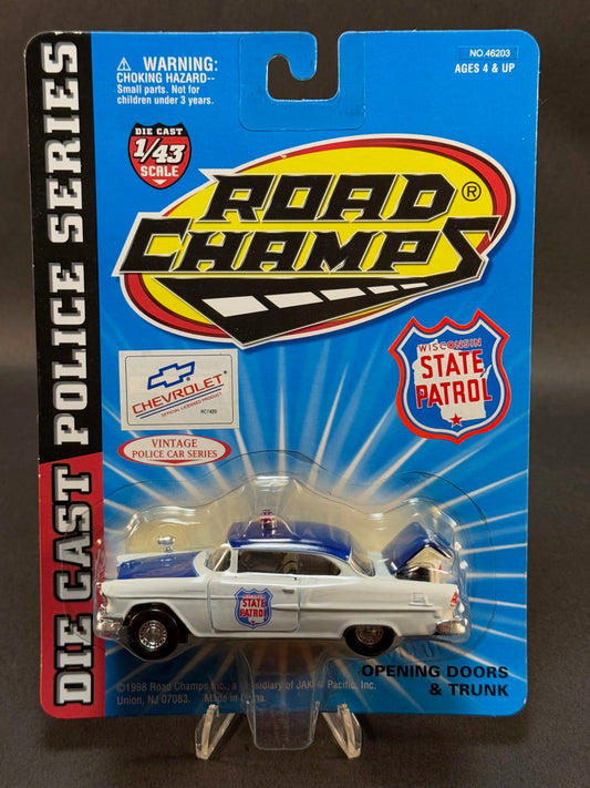 1998 Road Champs Vintage Police Car Series 1:43 Wisconsin State Patrol, White and Blue