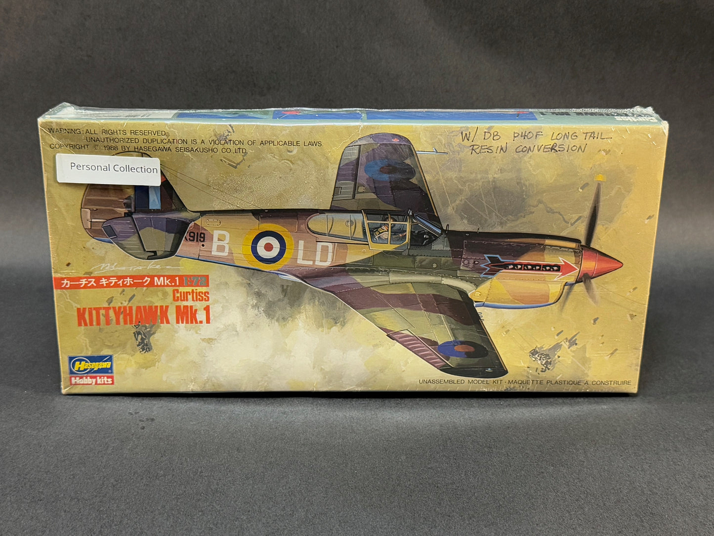 1988 Hasegawa Model Kit 509 1:72 Scale Curtiss Kittyhawk Mk.1