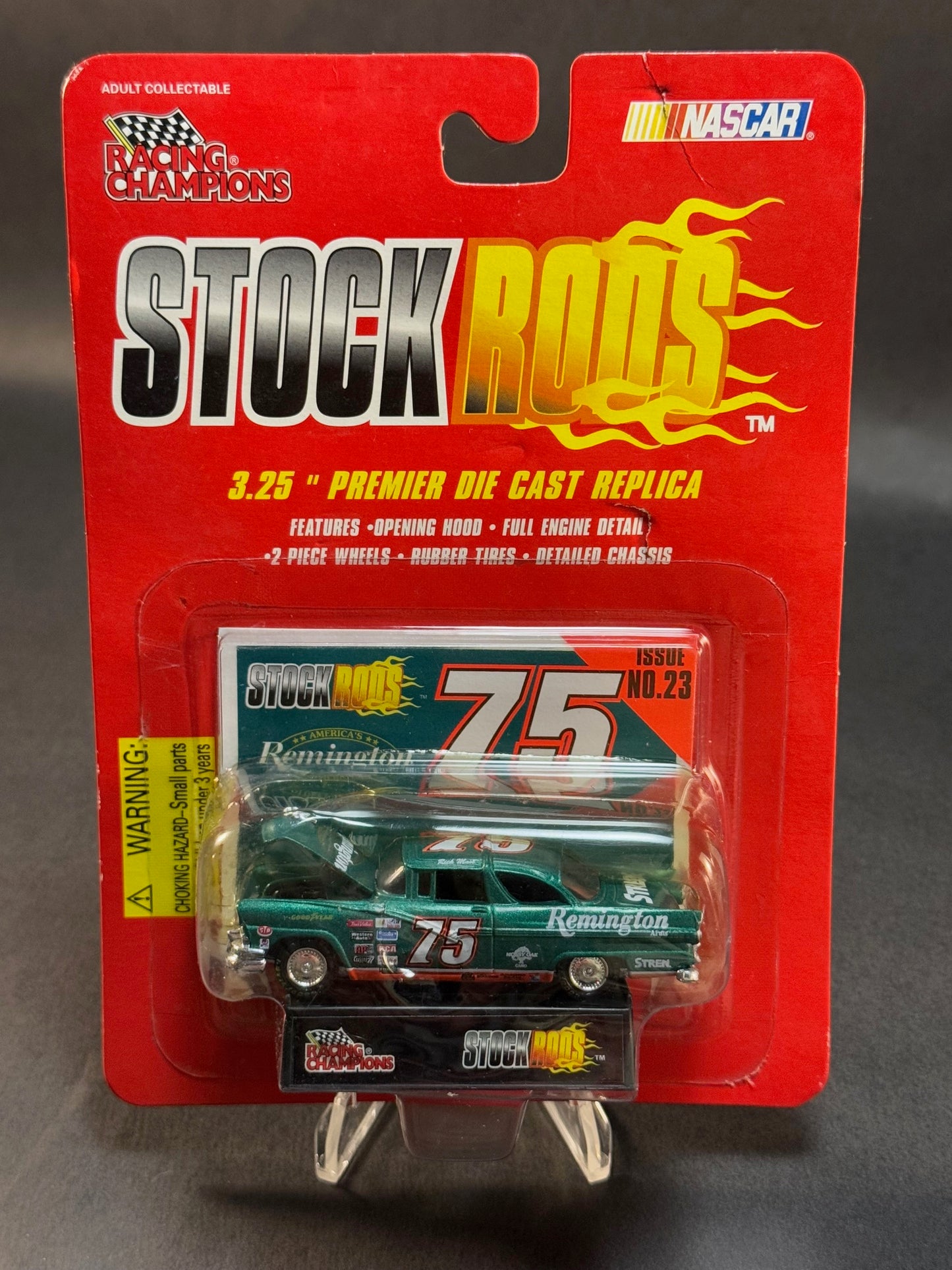 1997 Racing Champions NASCAR Stock Rods #23 Remington 75, Green *Melted Blister
