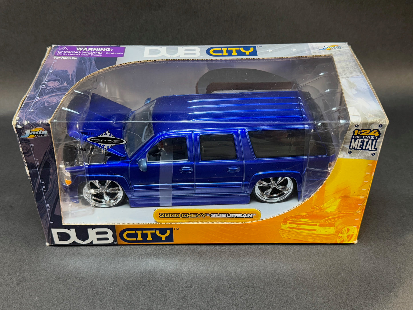 2002 Jada Toys 1:24 Scale Dub City 2000 Chevy Suburban, Blue Feat. Billet Grills