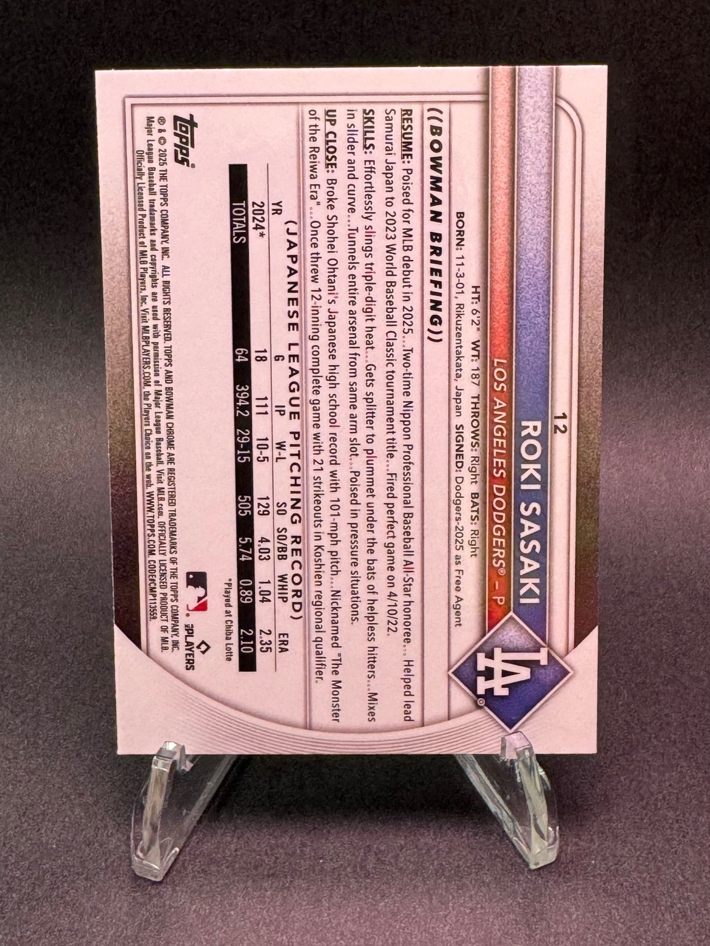 2025 Bowman Chrome Red RC Rookie Roki Sasaki Los Angeles Dodgers