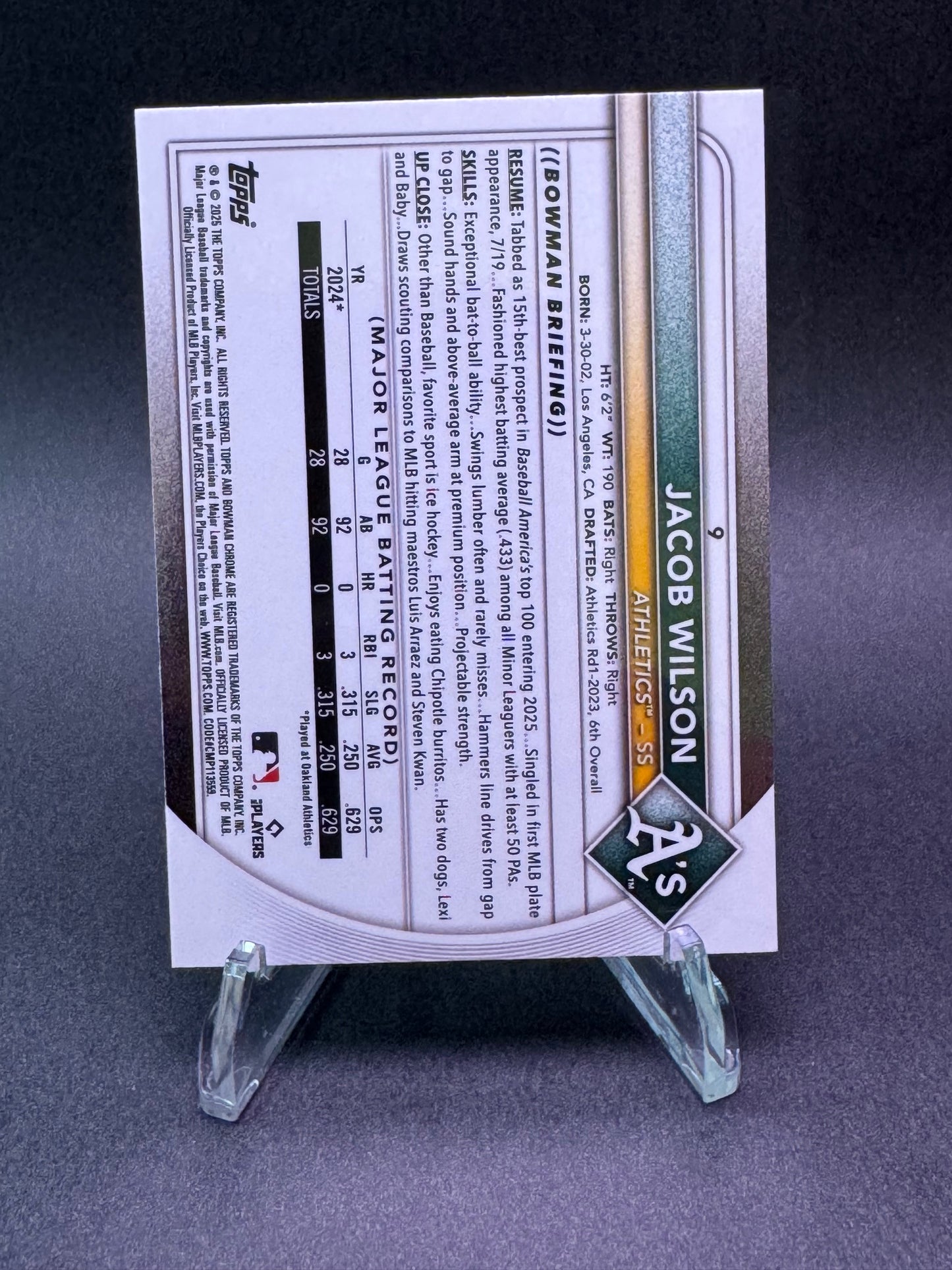 2025 Bowman Chrome Red RC Rookie Jacob Wilson Athletics