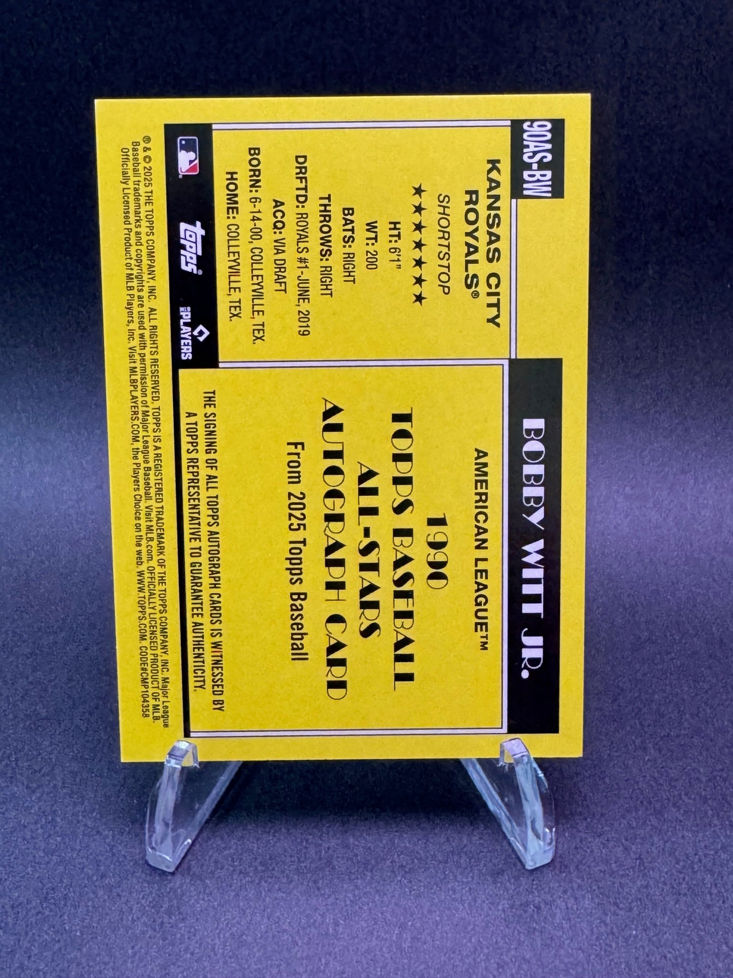 2025 Topps Series 2 All Star Gold /50 Bobby Witt Jr. Autograph Kansas City Royals