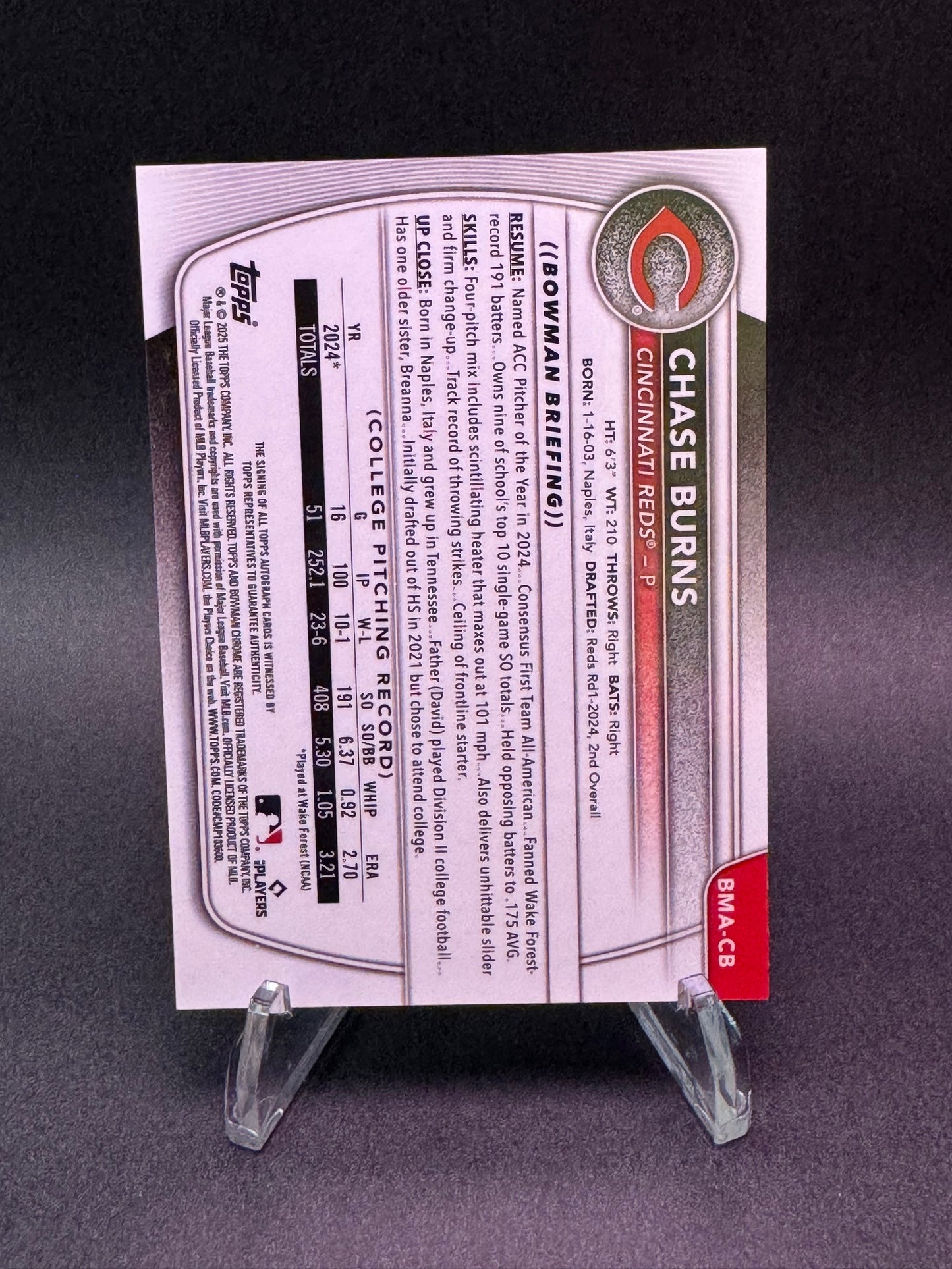 2025 Bowman Chrome Mojo Chase Burns Autograph Cincinnati Reds