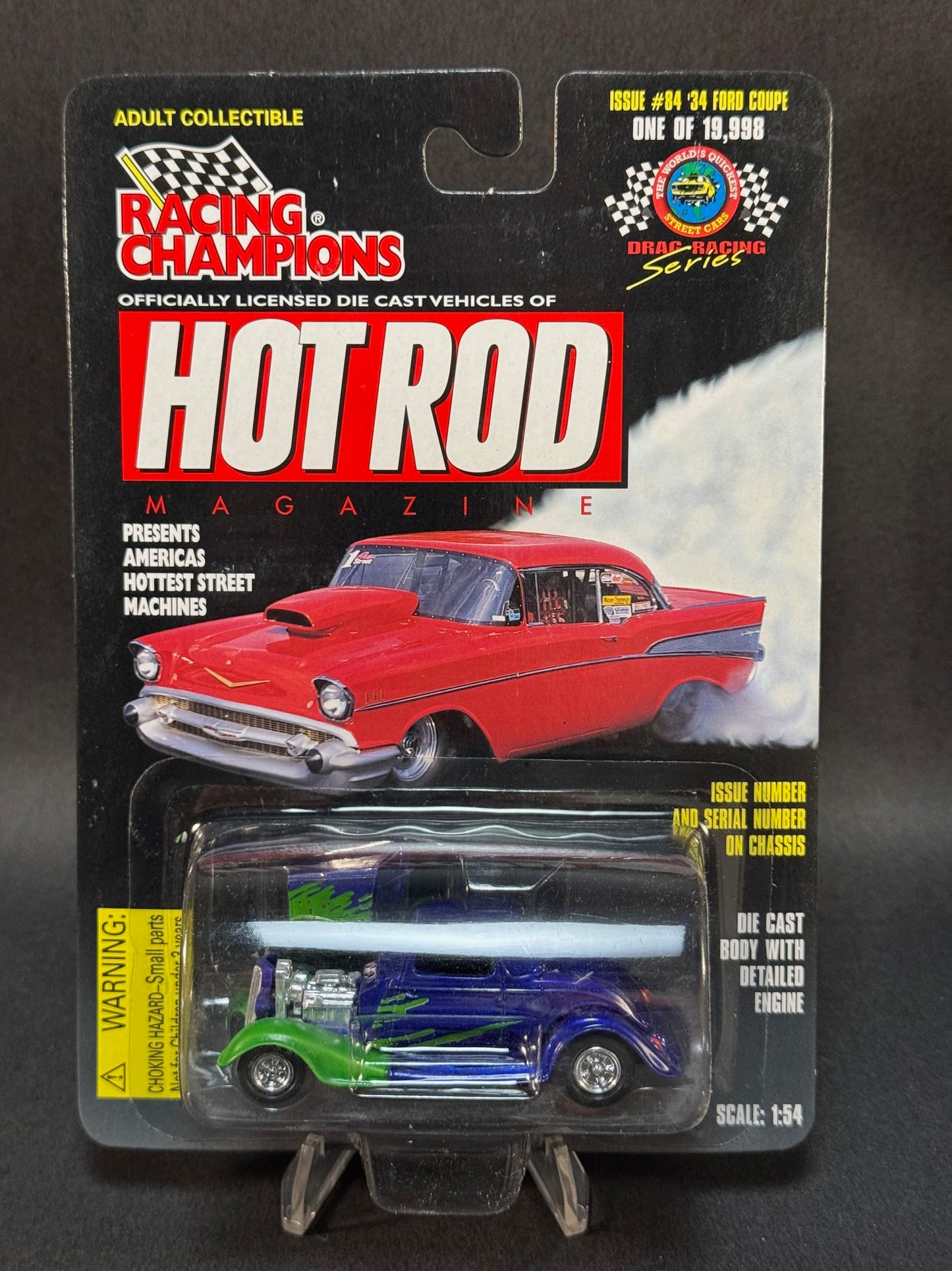 1998 Racing Champions Hot Rod Magazine Issue #84 '34 Ford Coupe, Blue