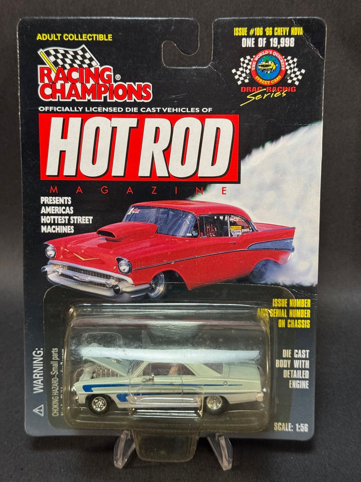 1998 Racing Champions Hot Rod Magazine Issue #106 '66 Chevy Nova, White