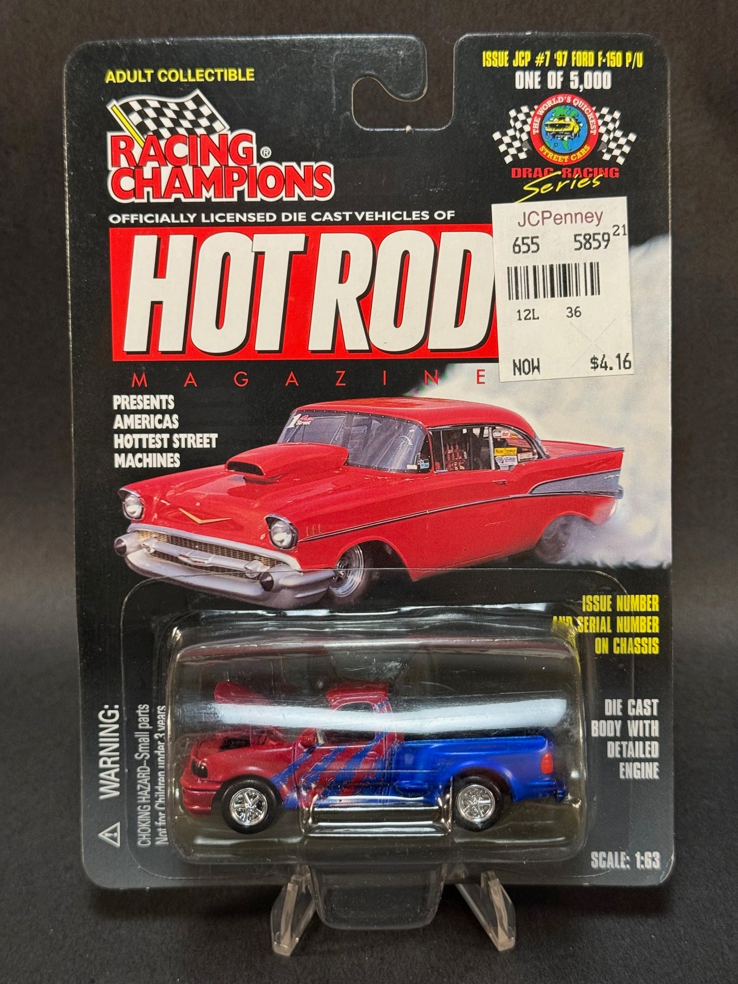 1997 Racing Champions Hot Rod Magazine JC Penney Issue #7 '97 Ford F-150 Pickup, Red and Blue