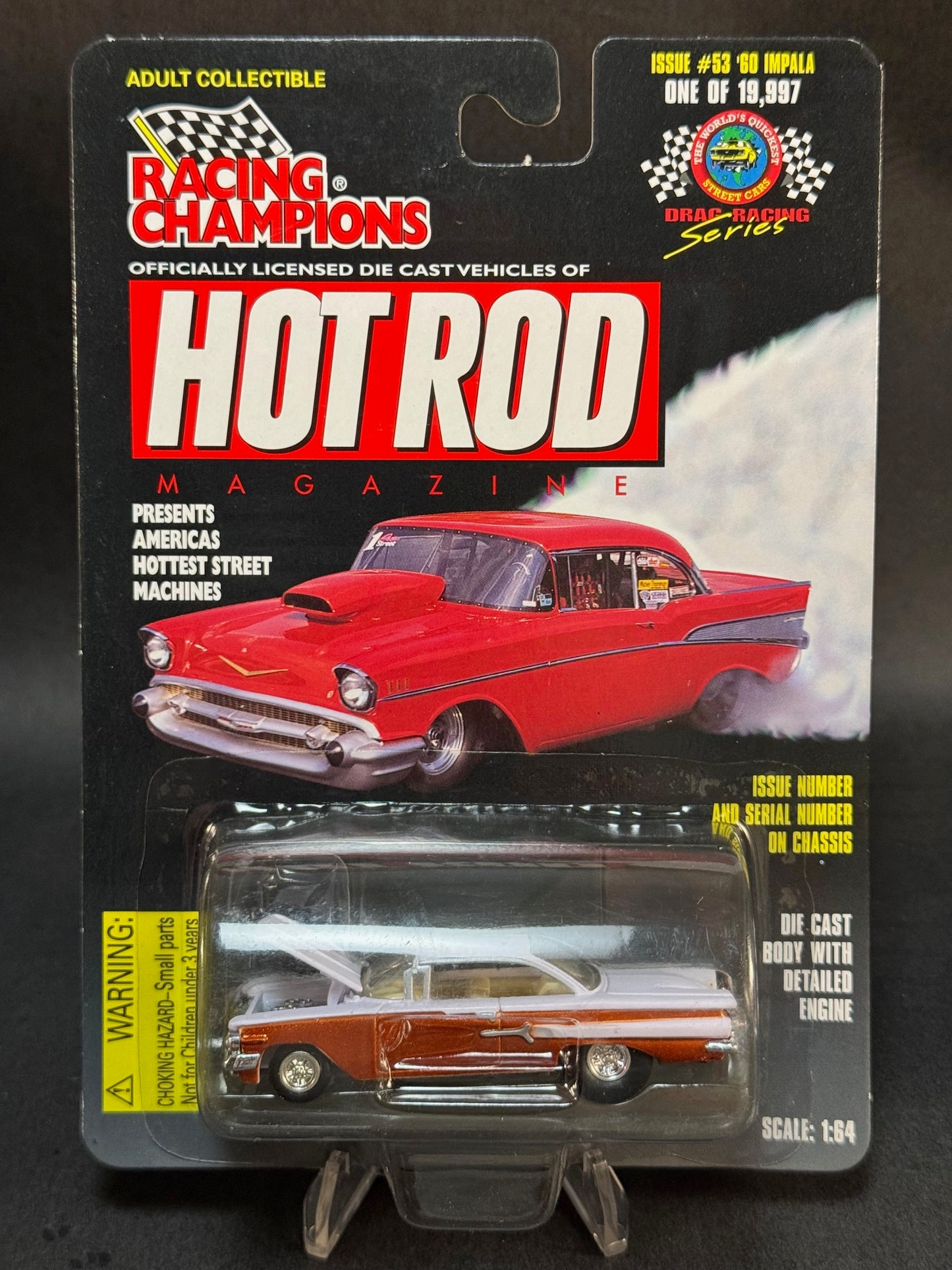 1997 Racing Champions Hot Rod Magazine Issue #53 '60 Impala, White and Copper
