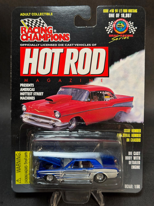 1997 Racing Champions Hot Rod Magazine Issue #56 '64 1/2 Ford Mustang, Blue and White
