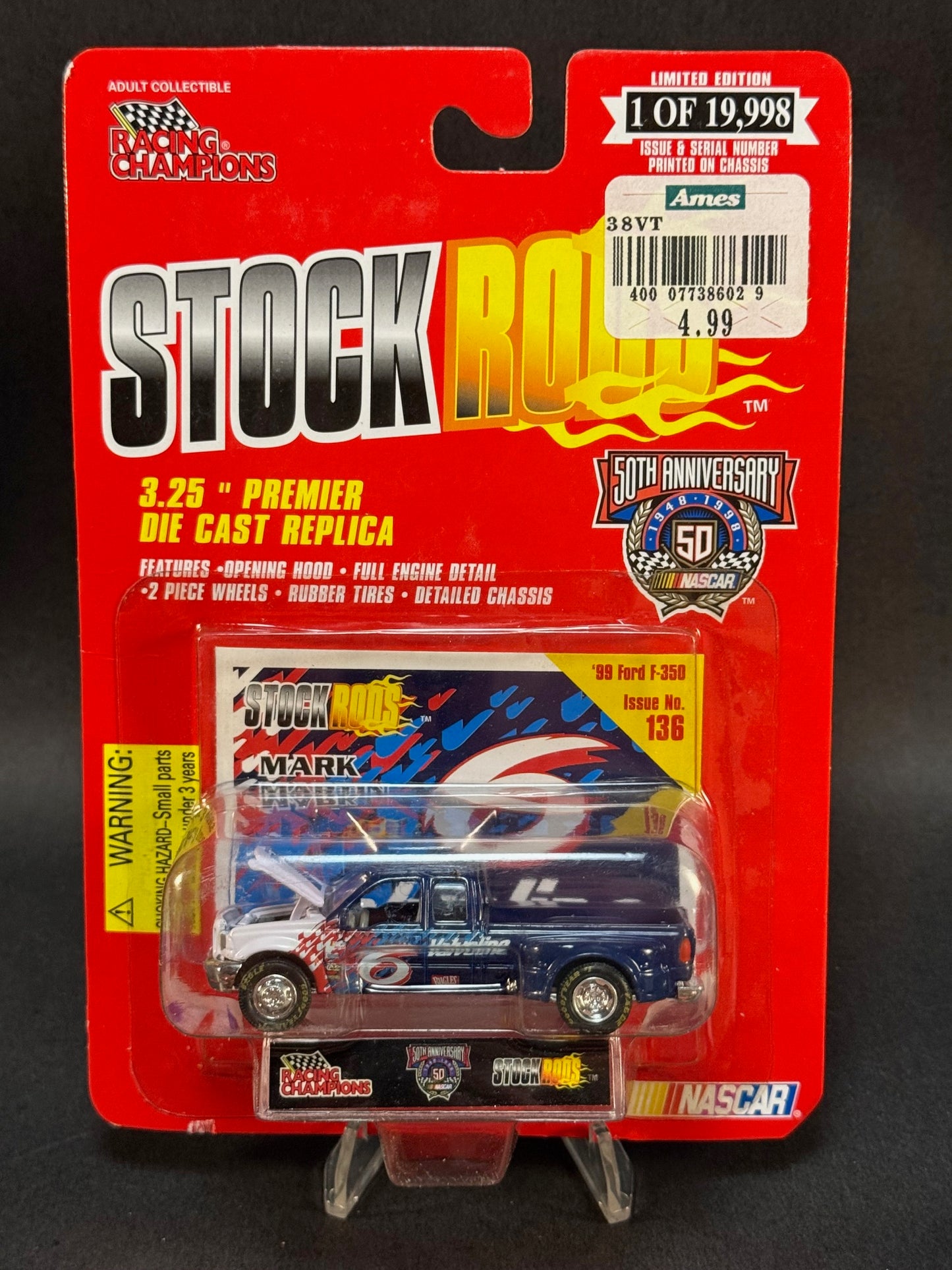 1998 Racing Champions NASCAR Stock Rods #136 '99 Ford F-350, White and Blue