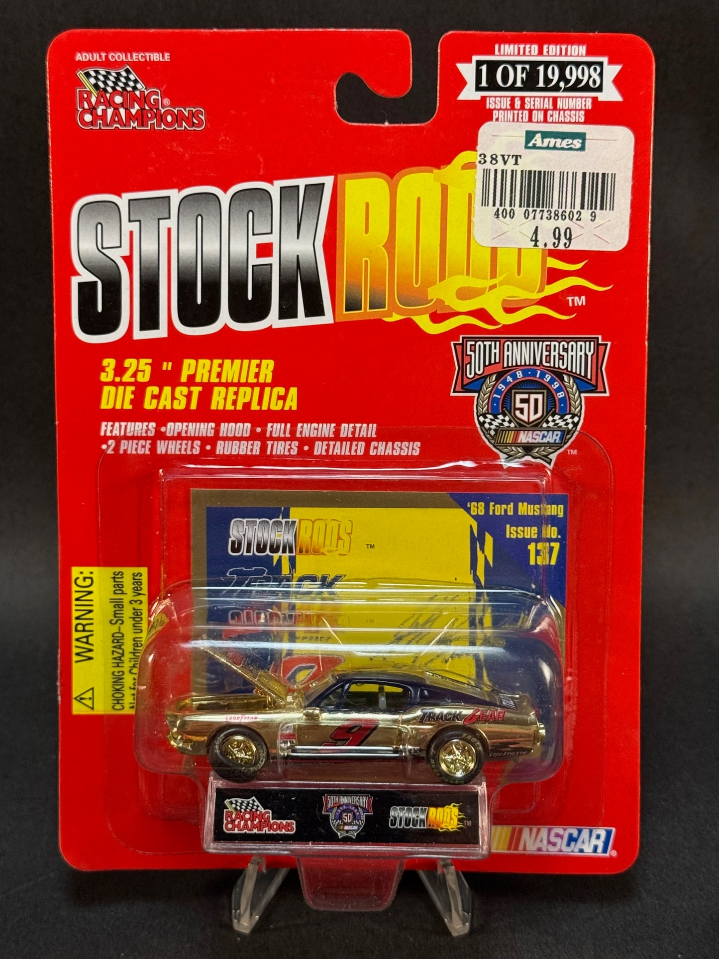 1998 Racing Champions NASCAR Stock Rods #137 '68 Ford Mustang, Gold