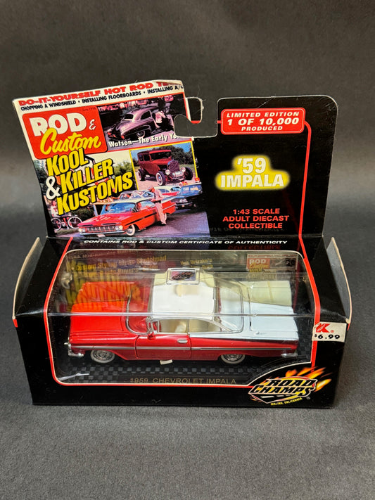 2000 Road Champs Limited Edition Rod & Custom 1959 Chevrolet Impala, Red and White